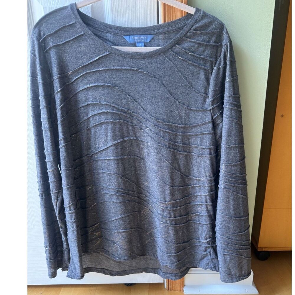 Simply Vera Vera Wang Womens XL Gray Metallic Shimmer Textured Long Sleeve Top